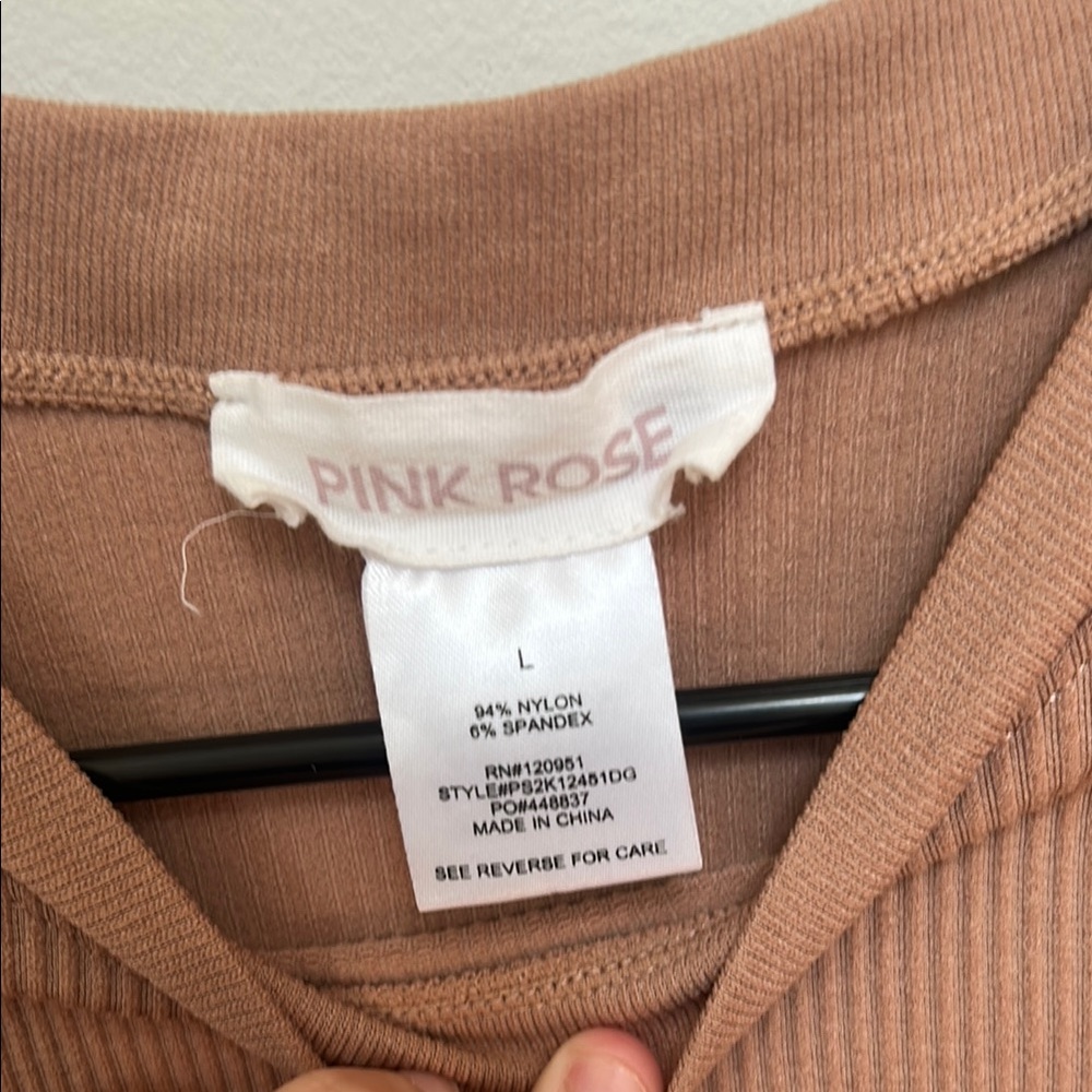Pink Rose Brown Fitted Crop T-Shirt - Picture 3 of 3